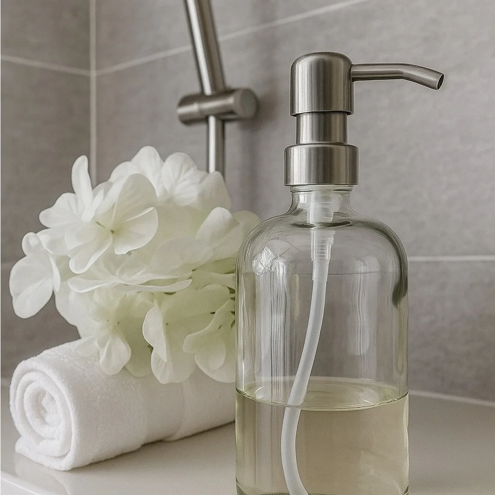 16 OZ. GLASS SOAP DISPENSER W/ METAL PUMP (CLEAR GLASS/SILVER PUMP)
